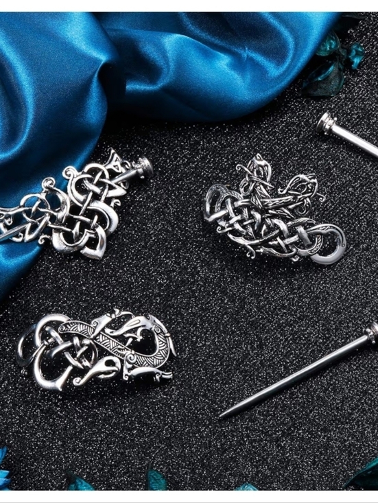 Celtic Viking Hairpins Set of 6 - Silver Knot Hair Slides main image 7